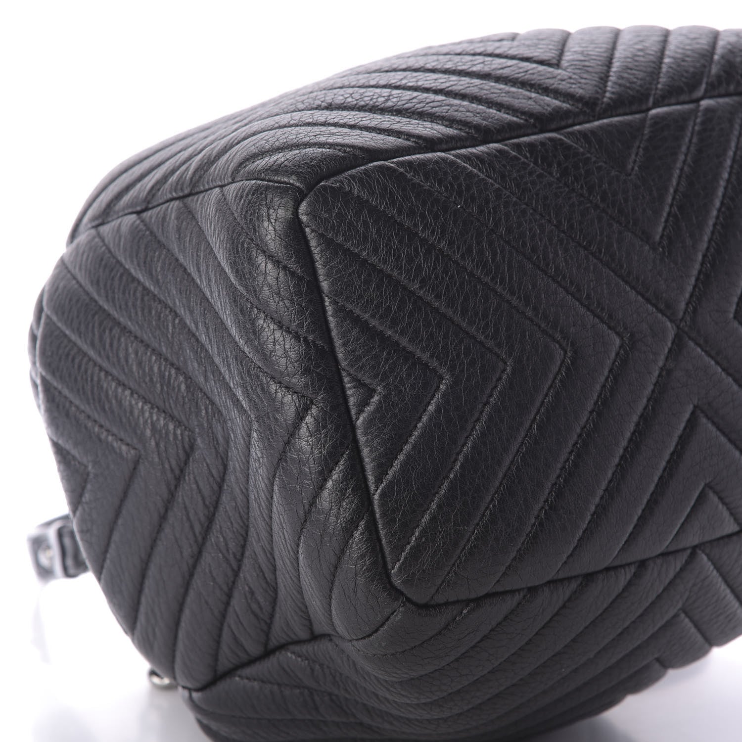 Chanel Deerskin Chevron Medium CC Chain Bucket Drawstring Bag Black 7 of 10