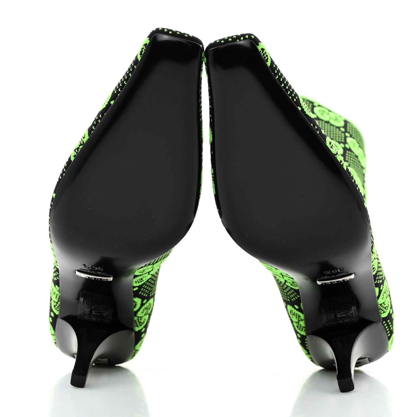 Technical Jersey Knit GG Monogram Square G 75mm Ankle Boots 36.5 Black Neon Green