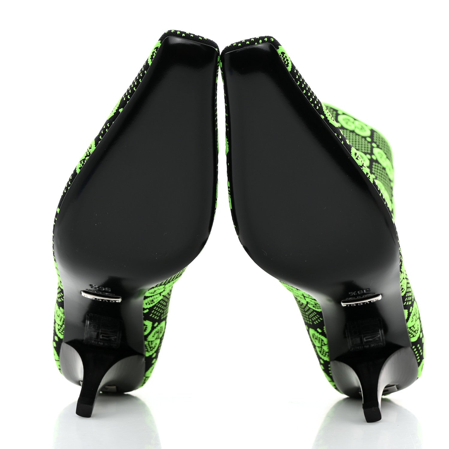 Gucci Technical Jersey Knit GG Monogram Square G 75mm Ankle Boots 36.5 Black Neon Green 5 of 8