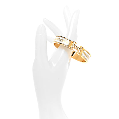 Hermes Enamel Printed Quadrige Au Fil Narrow Clic Clac H Bracelet PM Orfevre Jaune Or Blanc 2 of 4