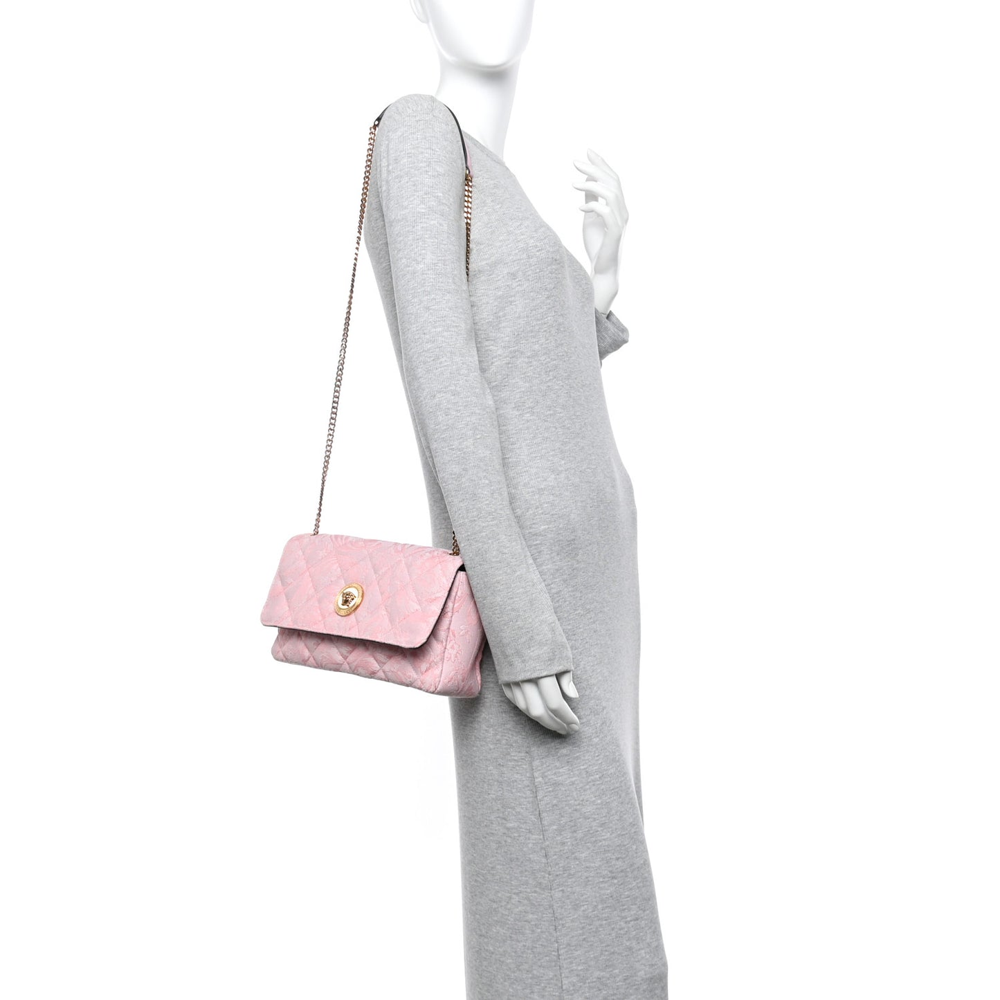 Baroque Jacquard Quilted Medium Medusa Shoulder Bag Baby Pink