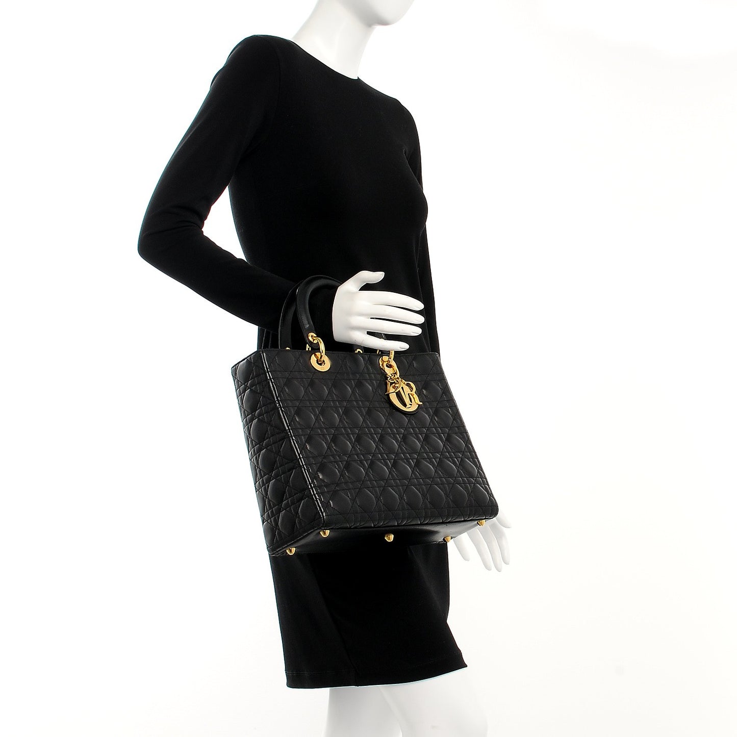 Lambskin Cannage Large Lady Dior Black