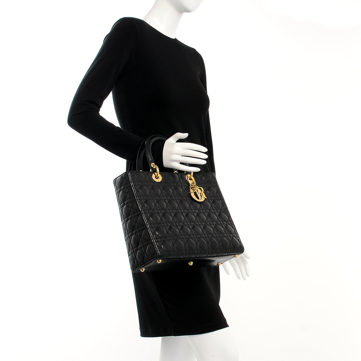 Christian Dior Lambskin Cannage Large Lady Dior Black 2 of 12
