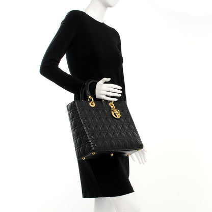 Christian Dior Lambskin Cannage Large Lady Dior Black 2 of 12