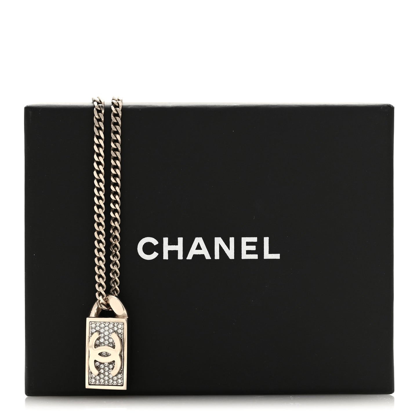 Crystal Dog Tag Charm Necklace Gold