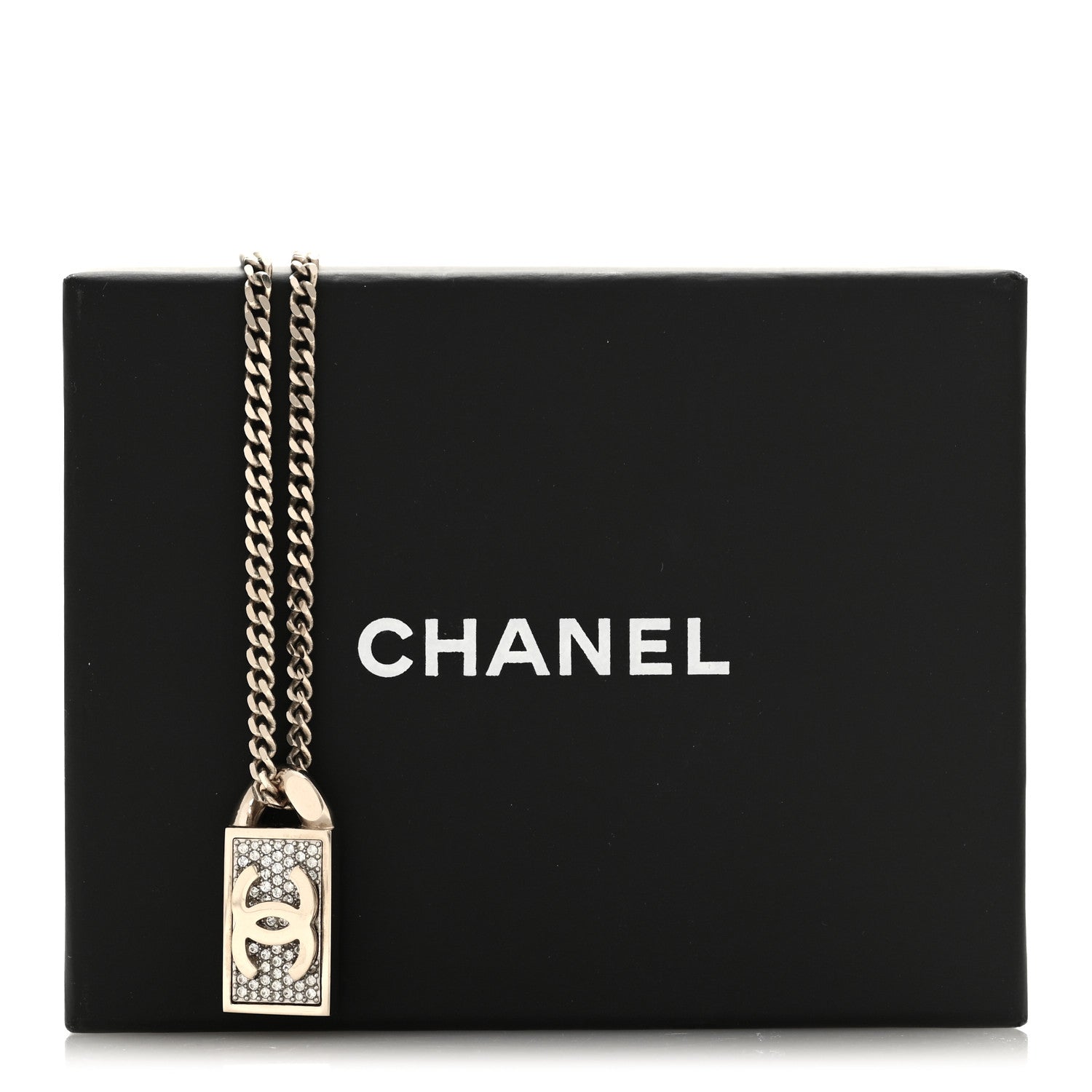 Chanel Crystal Dog Tag Charm Necklace Gold 6 of 6