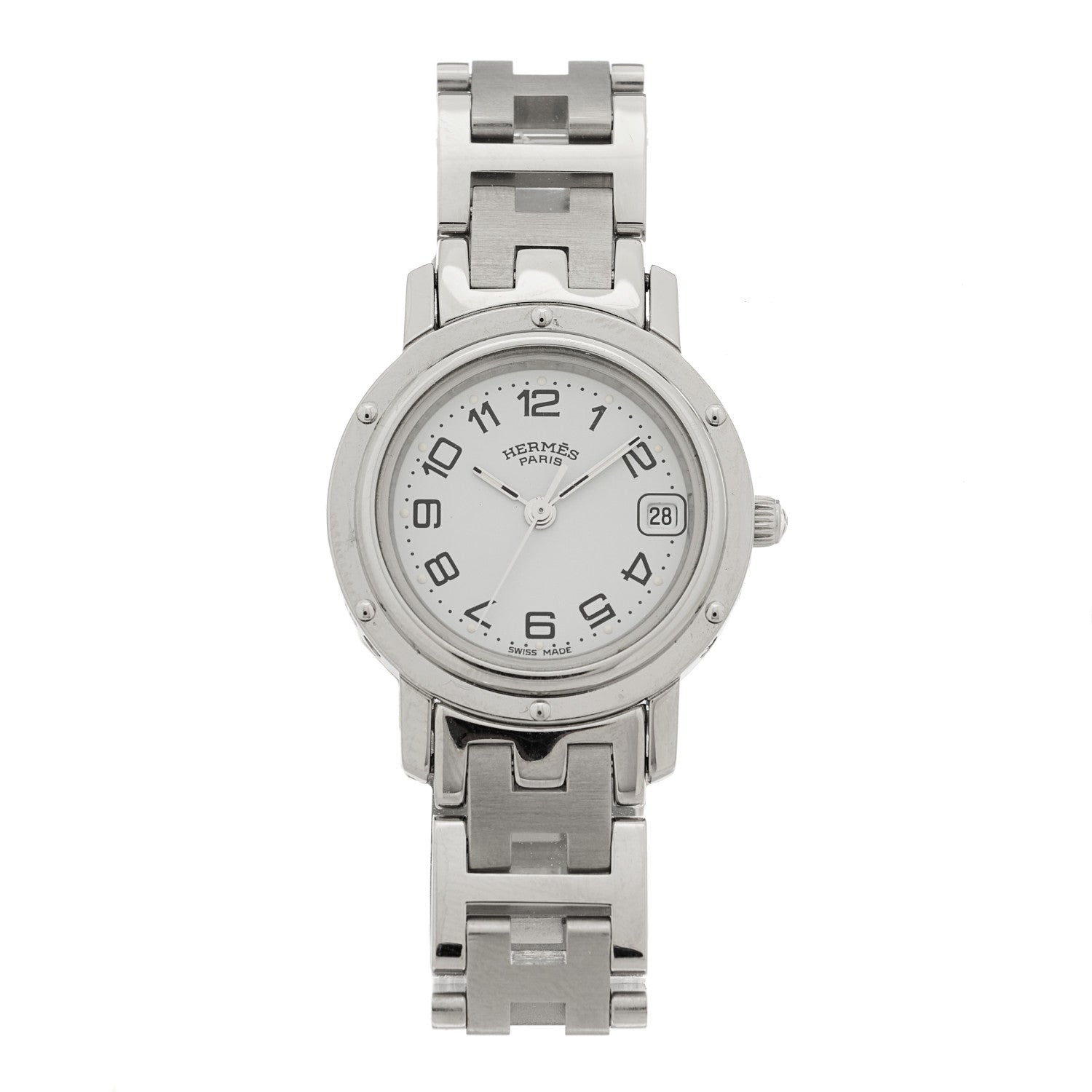 Hermes Stainless Steel 24mm Clipper Quartz Watch White 1 of 5