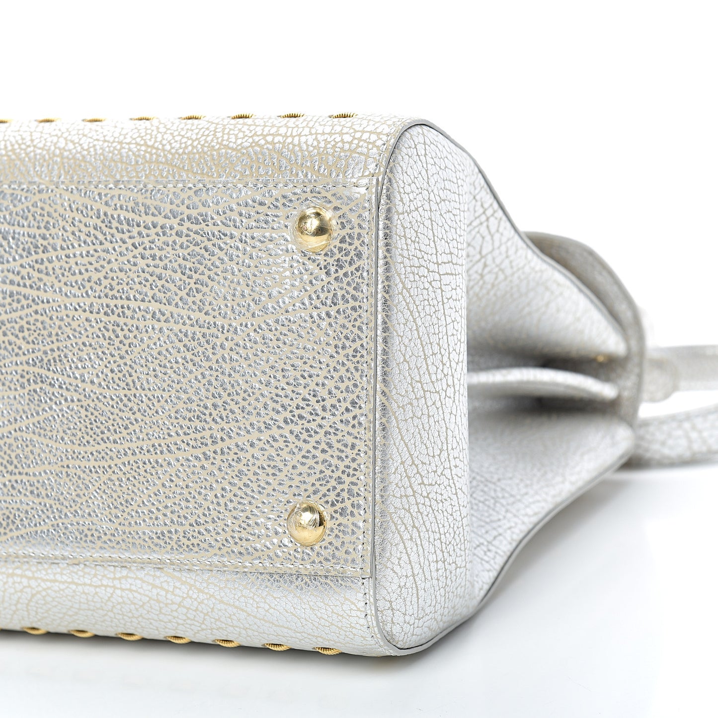 Metallic Crispy Calfskin MM Brillant Satchel Antique Silver