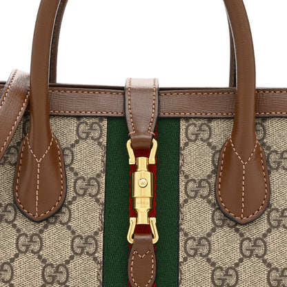 Gucci GG Supreme Monogram Azalea Calfskin Web Small Jackie 1961 Tote Beige Ebony Brown Sugar 9 of 11