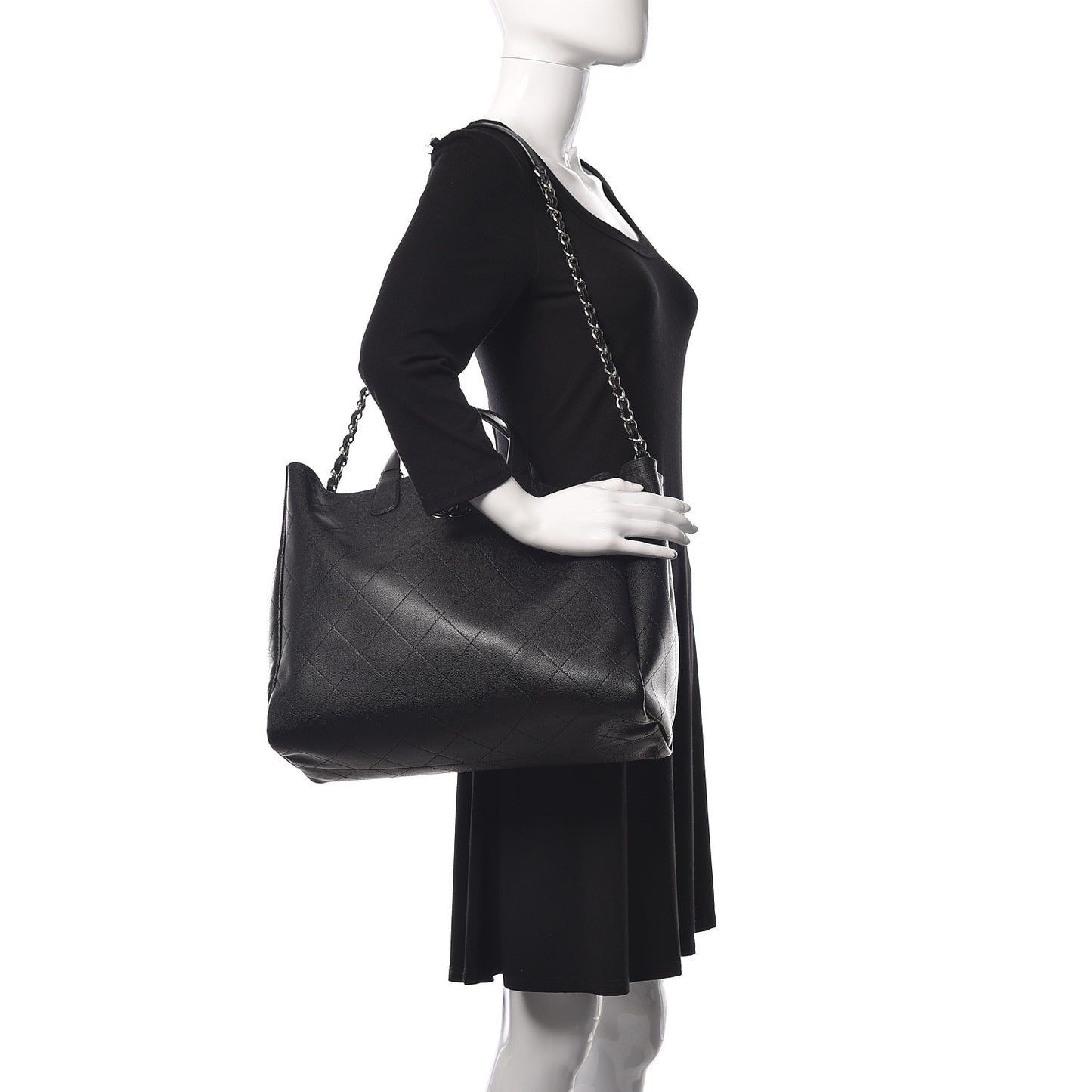 Caviar Stitched Large Shopping Tote Black
