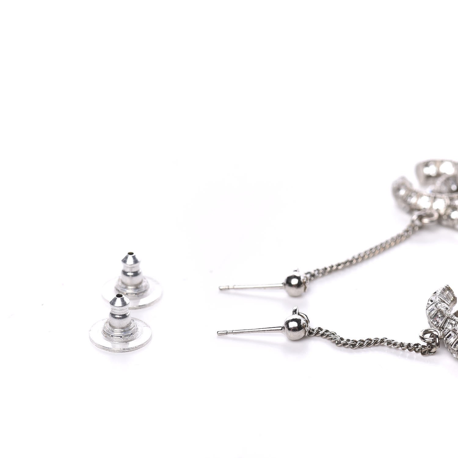 Chanel Crystal Baguette CC Dangle Earrings Silver 3 of 3
