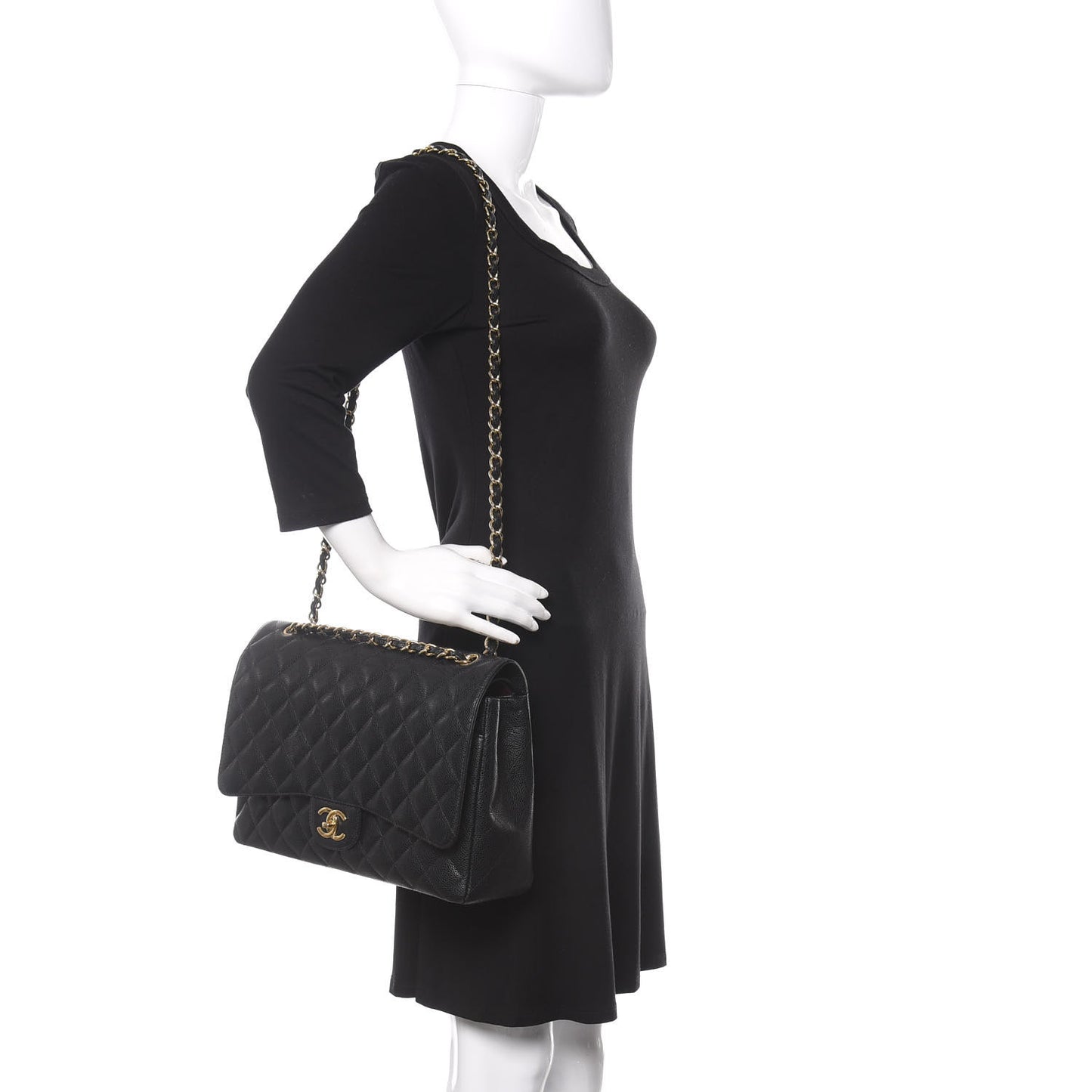 Caviar Quilted Maxi Double Flap Black