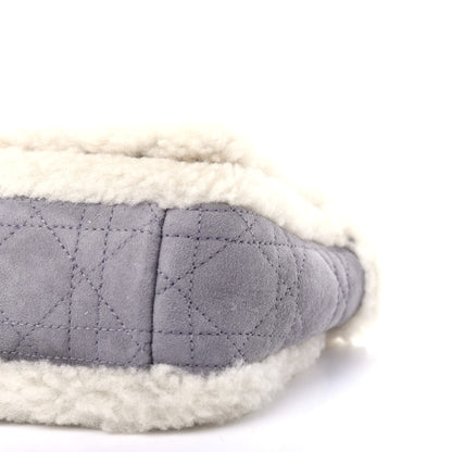 Christian Dior Shearling Sheepskin Wool Cannage Small Caro Bag Gray 8 of 9