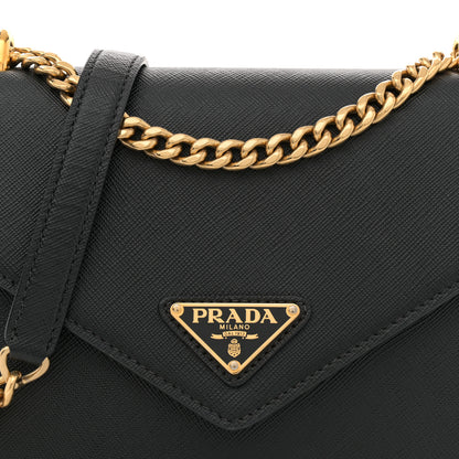 Prada Saffiano Soft Calfskin Metal Triangle Logo Envelope Chain Shoulder Bag Black 8 of 11
