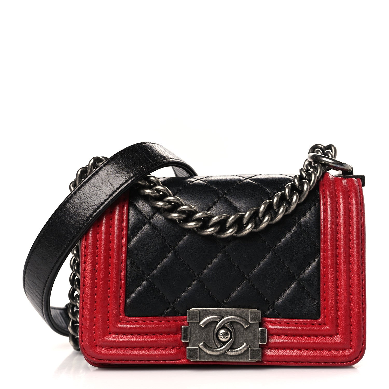 Chanel Calfskin Quilted Mini Boy Flap Black Red 1 of 9