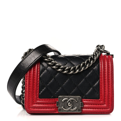 Chanel Calfskin Quilted Mini Boy Flap Black Red 1 of 9