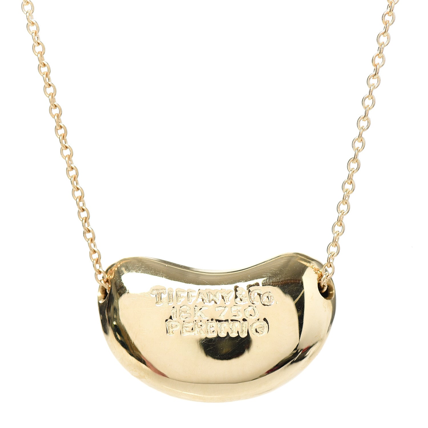 Tiffany 18K Yellow Gold 18mm Elsa Peretti Bean Pendant Necklace 4 of 5
