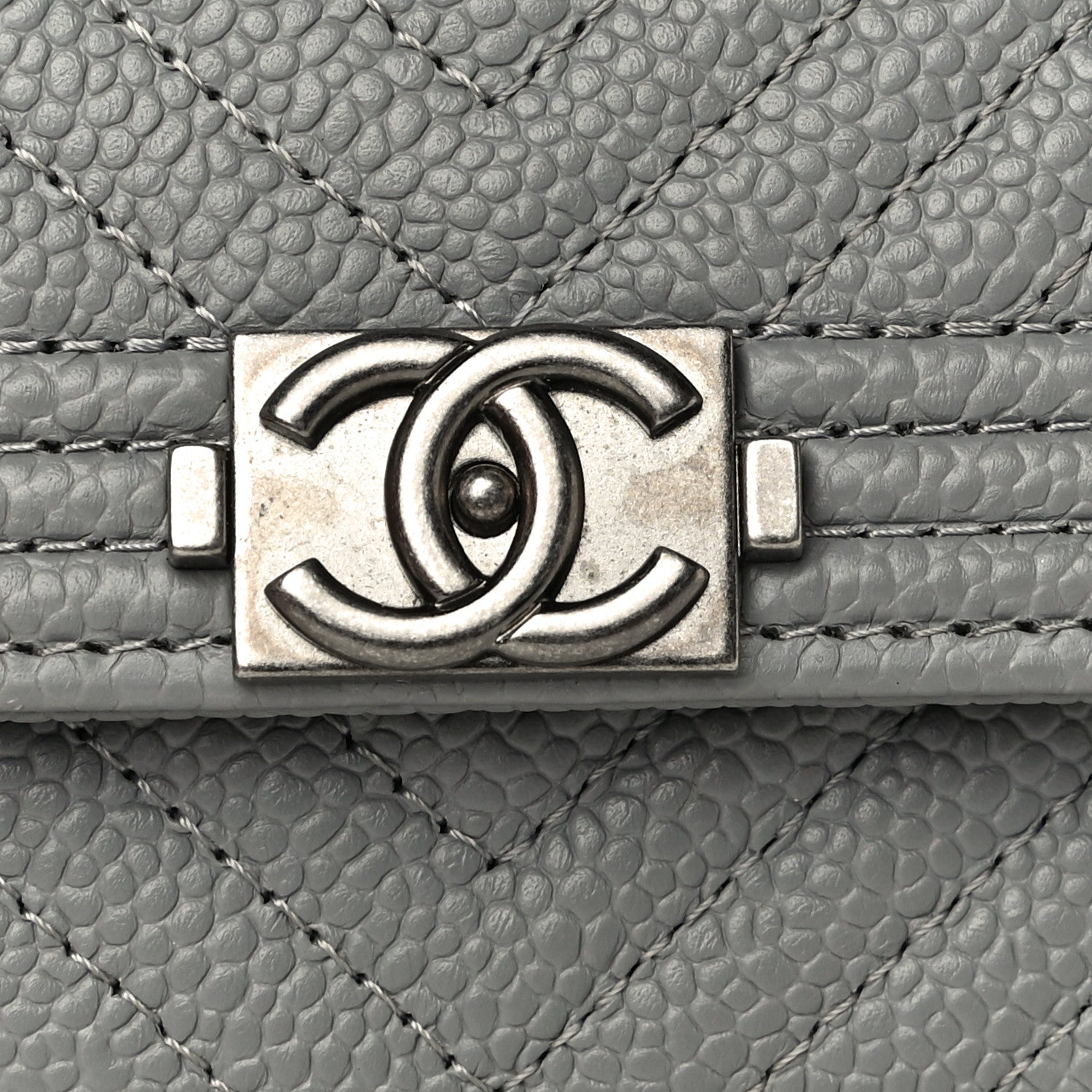 Chanel Caviar Chevron Quilted Boy Card Holder Grey 12 of 13