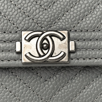 Chanel Caviar Chevron Quilted Boy Card Holder Grey 12 of 13