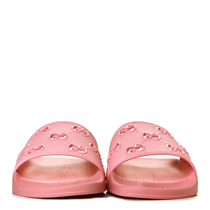 Gucci Rubber GG Monogram Perforated Womens Slide Sandals 41 Rose Box 2 of 8