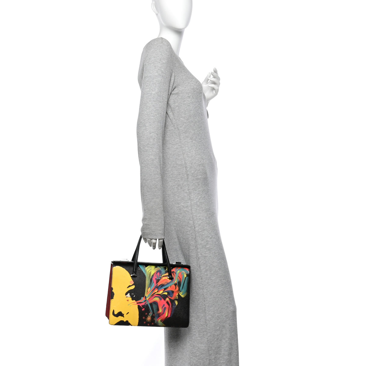 Prada Saffiano Girl Print Satchel Black Ginestra Fuoco 2 of 11