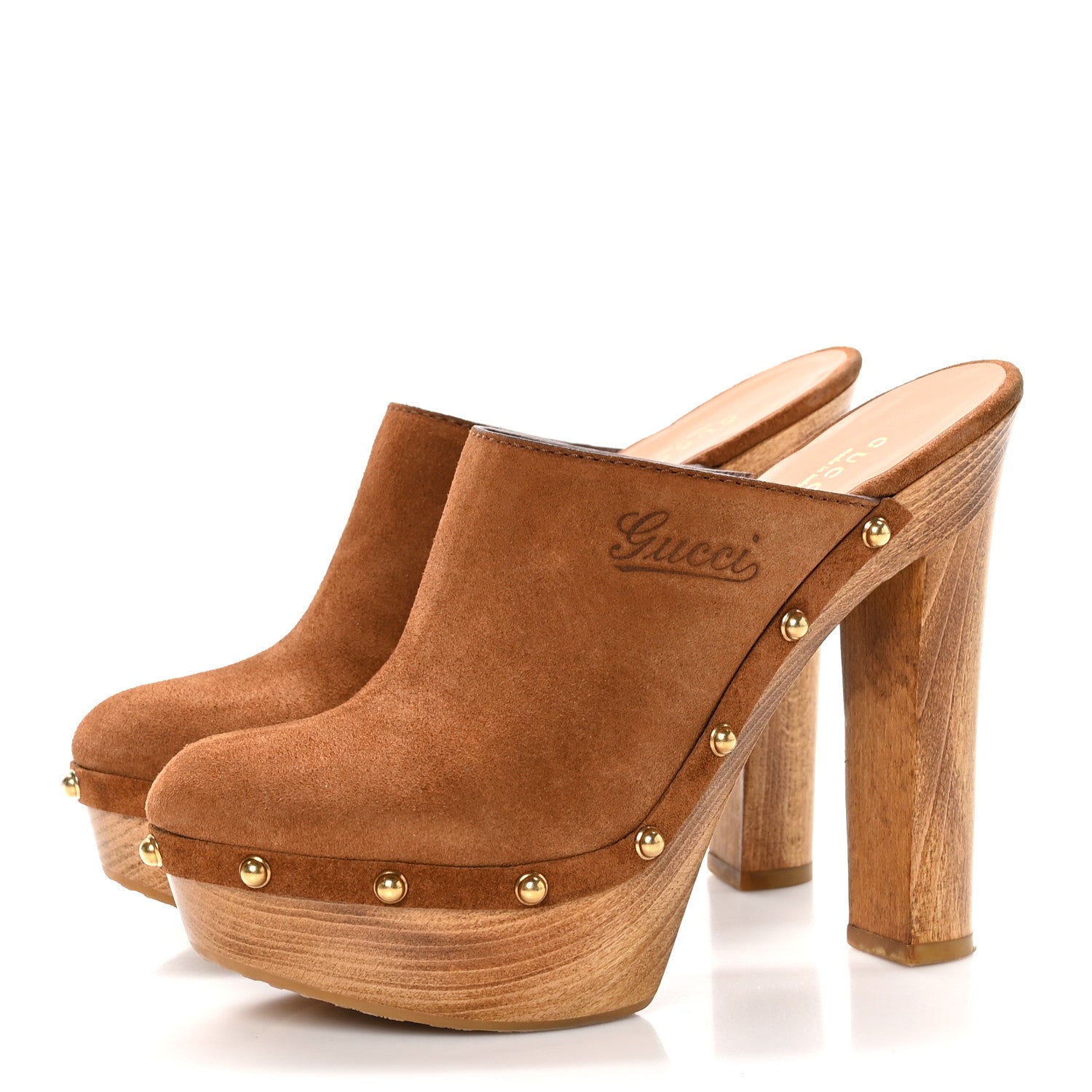 Gucci Suede Clog Platform Clog High Heel Slide Mules Brown