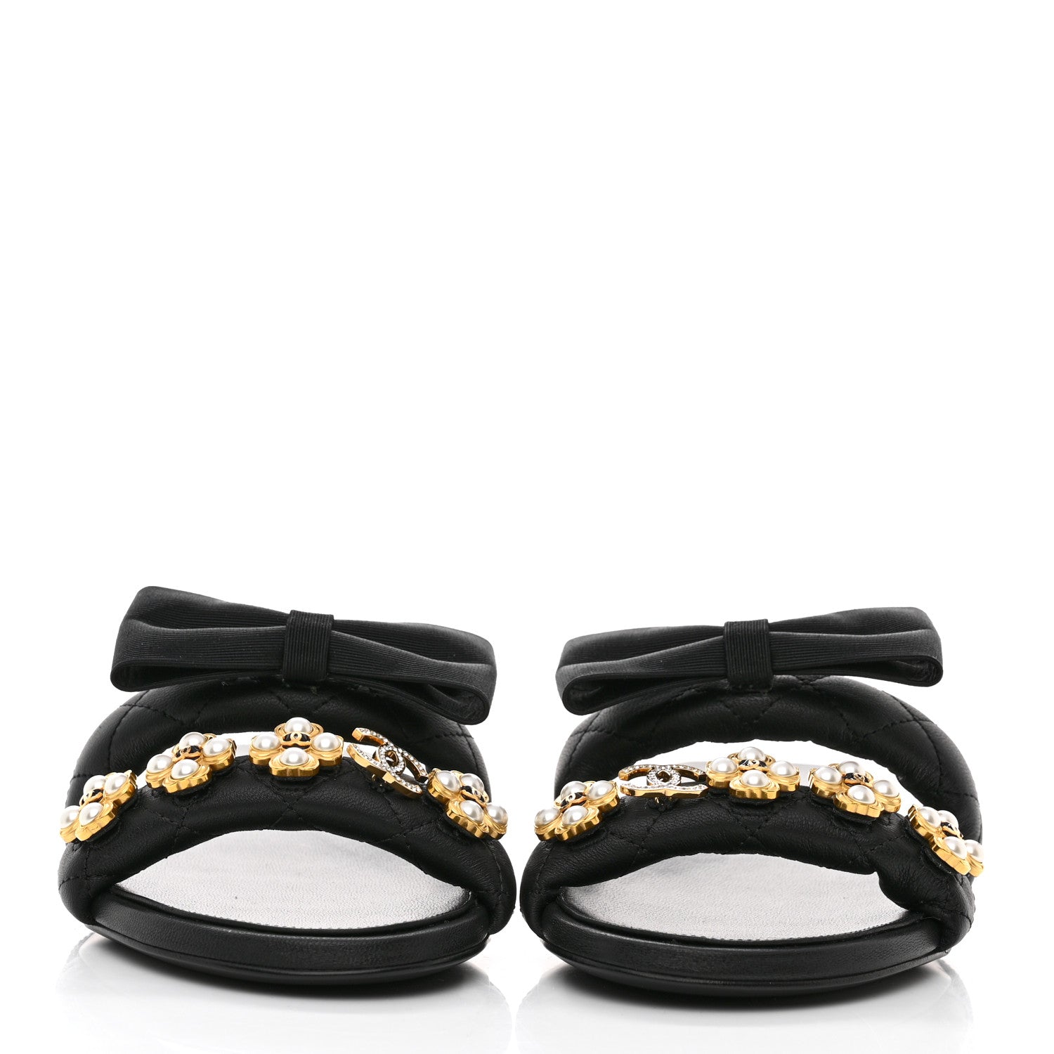 Chanel Lambskin Pearl Bow CC Mules 36.5 Black 2 of 9