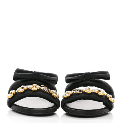 Chanel Lambskin Pearl Bow CC Mules 36.5 Black 2 of 9