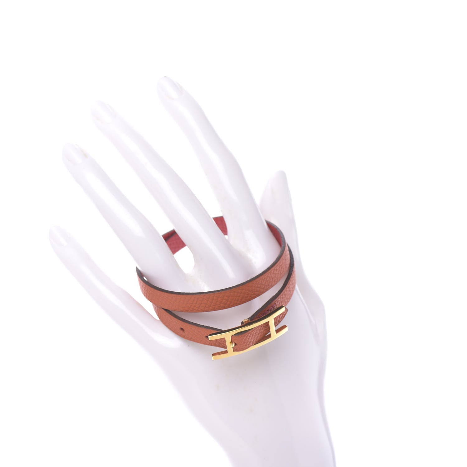 Hermes Epsom Behapi Double Tour Bracelet S Rouge Casaque Orange 2 of 5