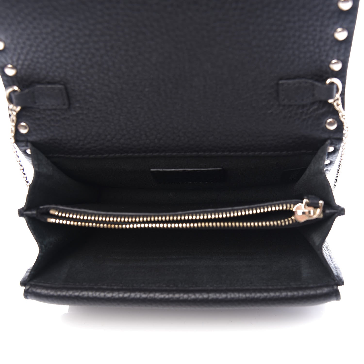 Valentino Garavani Pebbled Calfskin Rockstud Wallet on Chain Black 5 of 10
