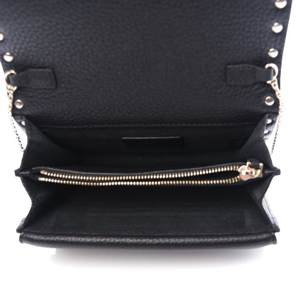 Valentino Garavani Pebbled Calfskin Rockstud Wallet on Chain Black 5 of 10