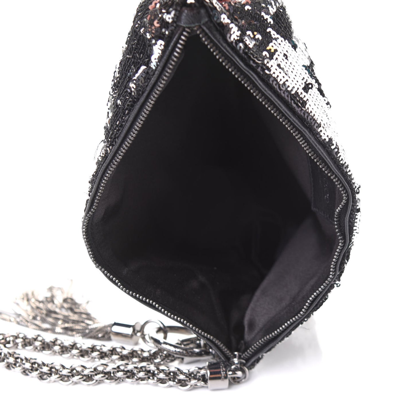 Sequin Callie Tasseled Clutch Black Silver