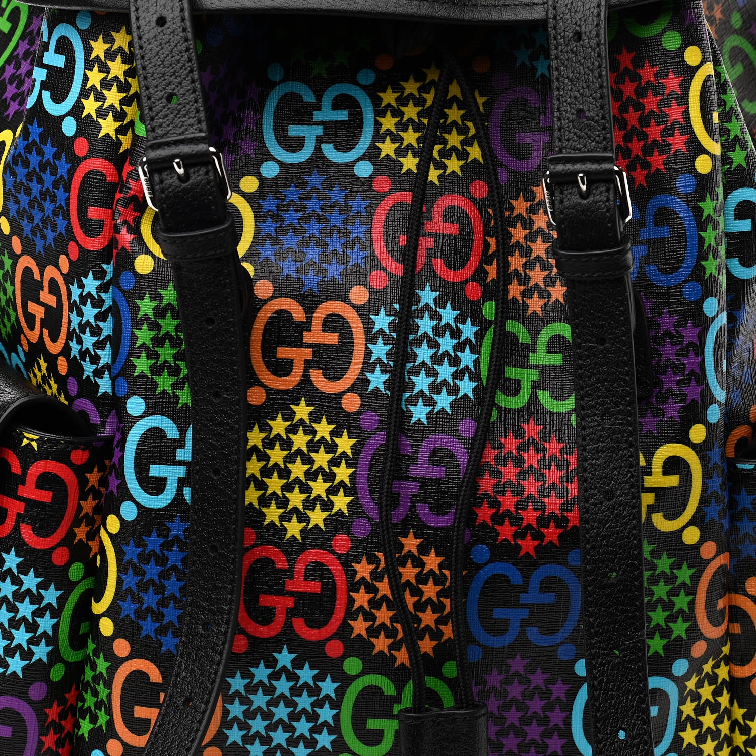 Gucci GG Supreme Monogram Psychedelic Medium Double Buckle Backpack Black Multicolor 8 of 11