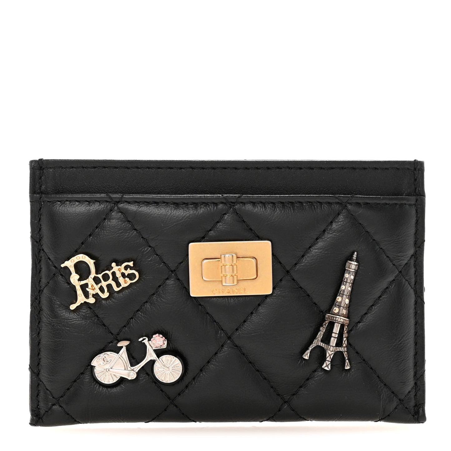 Aged Calfskin Quilted Lucky Charms Reissue Card Holder Black