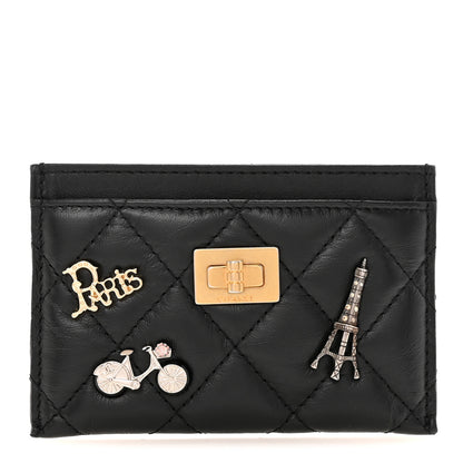 Chanel Aged Calfskin Quilted Lucky Charms Reissue Card Holder Black 1 of 8