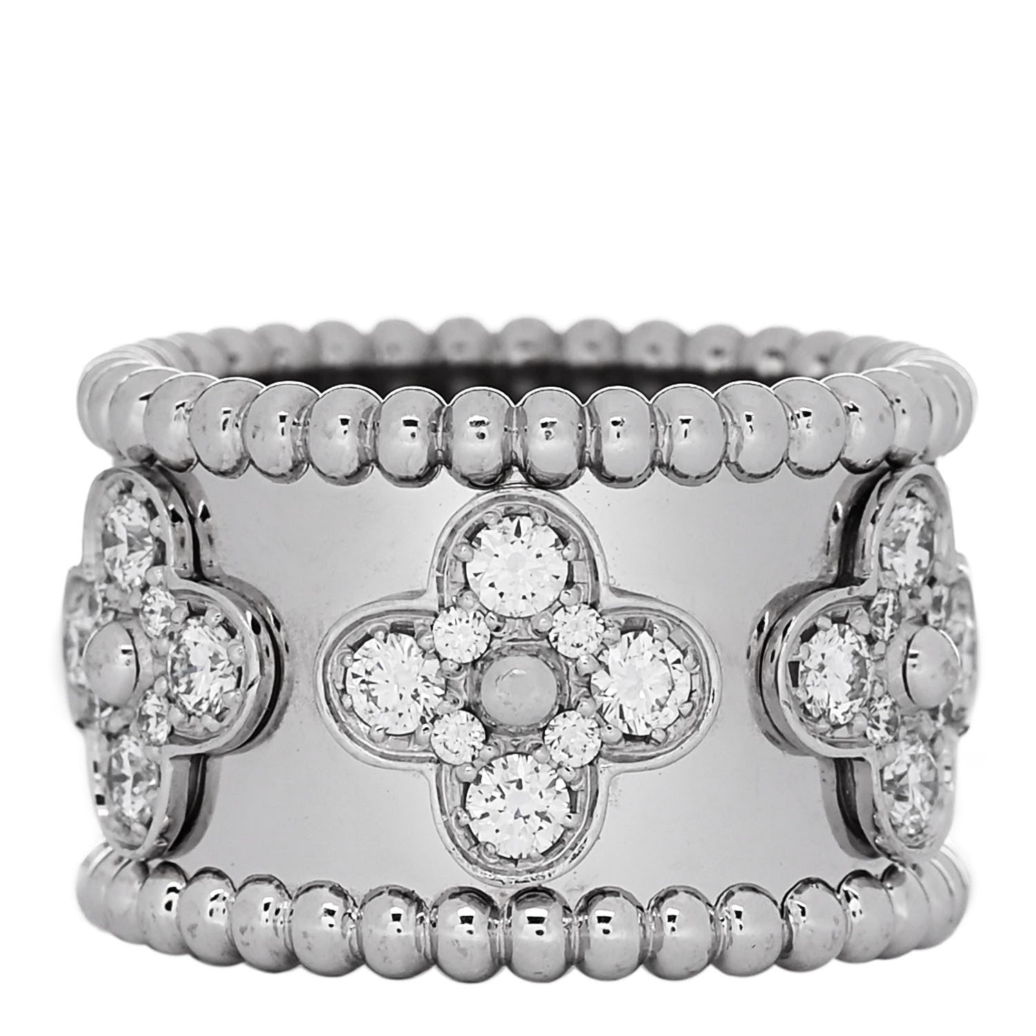 Van Cleef & Arpels 18K White Gold Diamond Medium Perlee Clover Band Ring 48 4.5 1 of 4