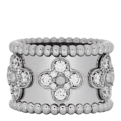 Van Cleef & Arpels 18K White Gold Diamond Medium Perlee Clover Band Ring 48 4.5 1 of 4