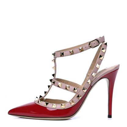 Valentino Garavani Patent Rockstud Ankle Strap 100mm Pumps 37.5 Rosso Valentino Poudre 1 of 6