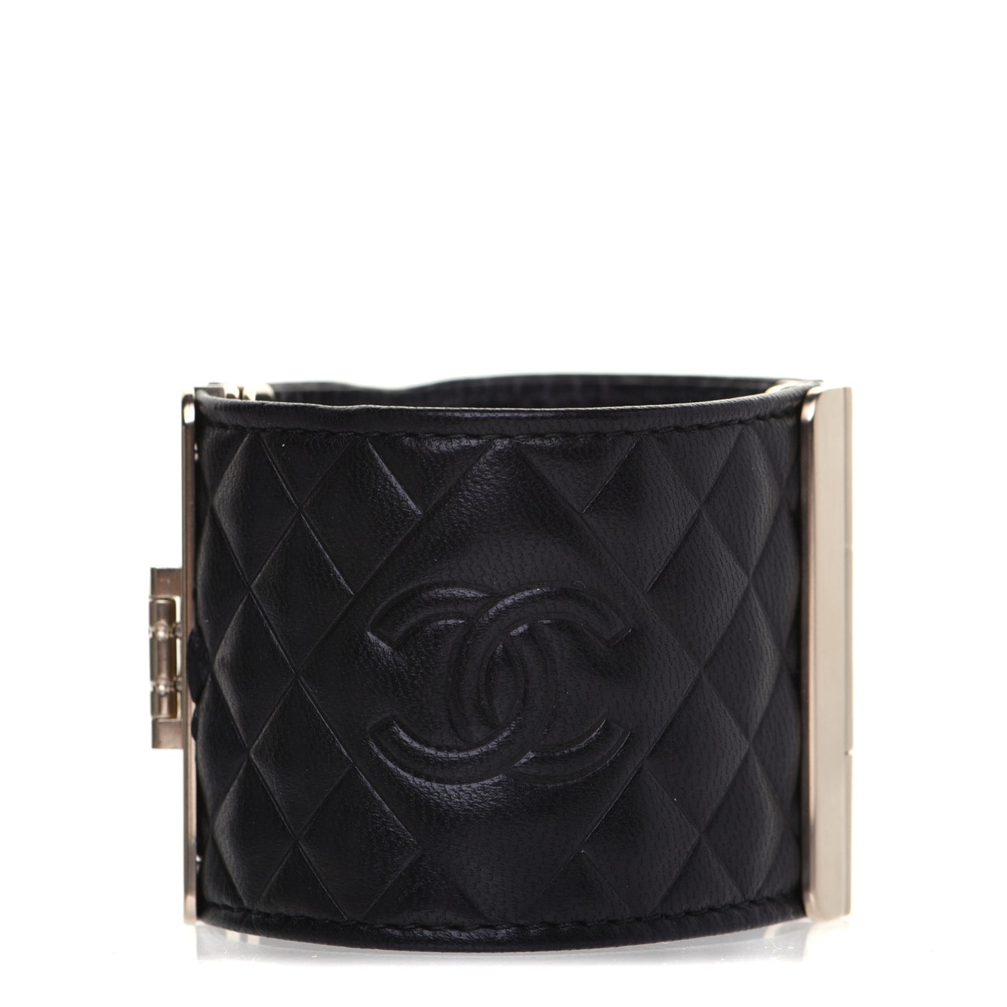 Calfskin Quilted CC Wide Cuff Black