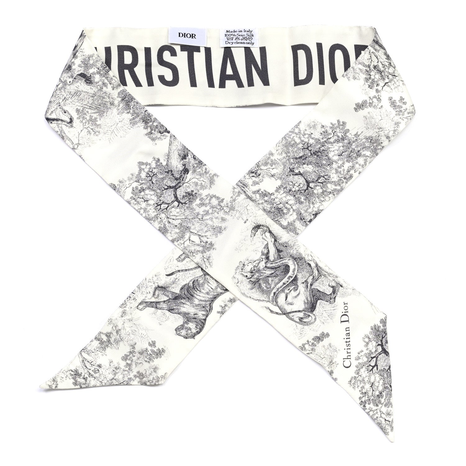 Christian Dior Silk Toile De Jouy Mitzah Scarf White 2 of 6