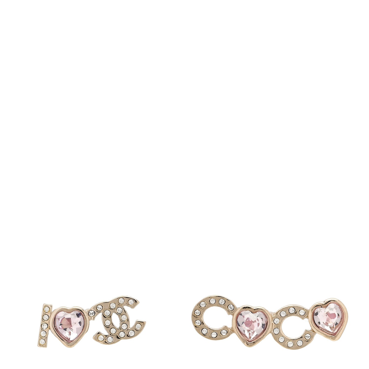 Chanel Metal Strass I Love Coco Heart Earrings Gold Pink 1 of 5