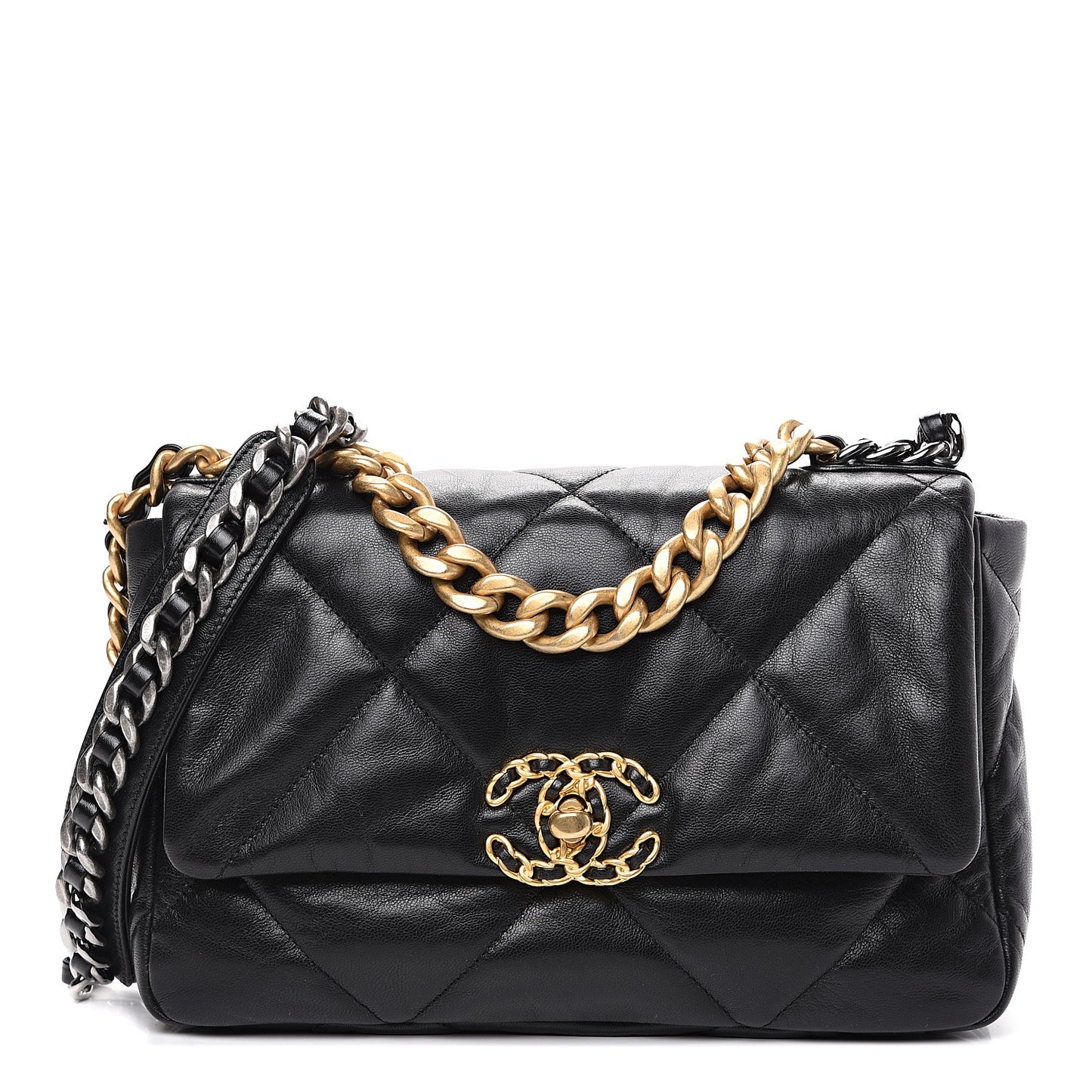 Lambskin Quilted Medium 19 Flap Black