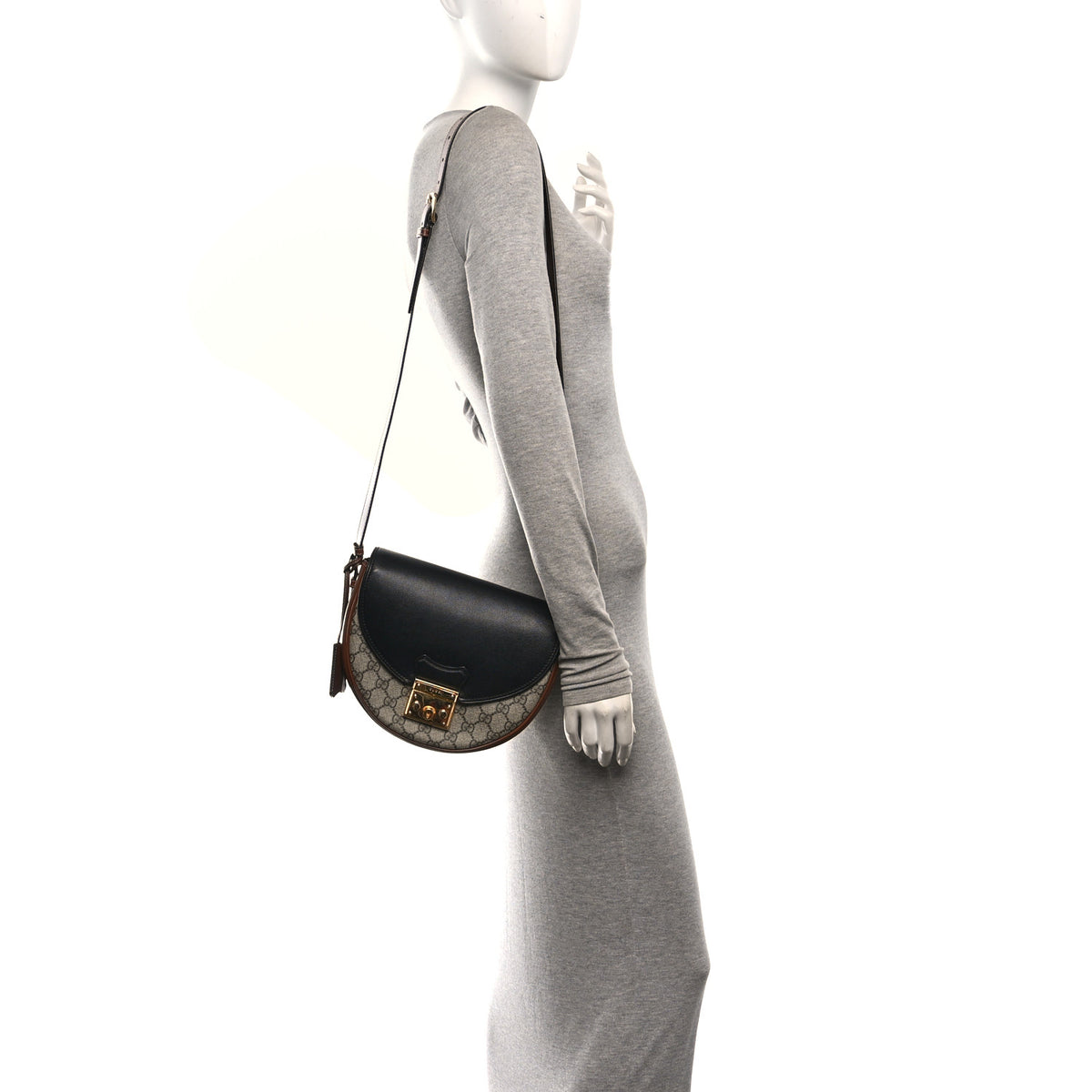 Gucci GG Supreme Monogram Calfskin Small Padlock Messenger Shoulder Bag Beige Black Cuir 2 of 10