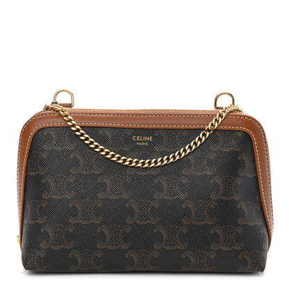 Celine Triomphe Canvas Calfskin Mini Clutch on Chain Tan 1 of 11