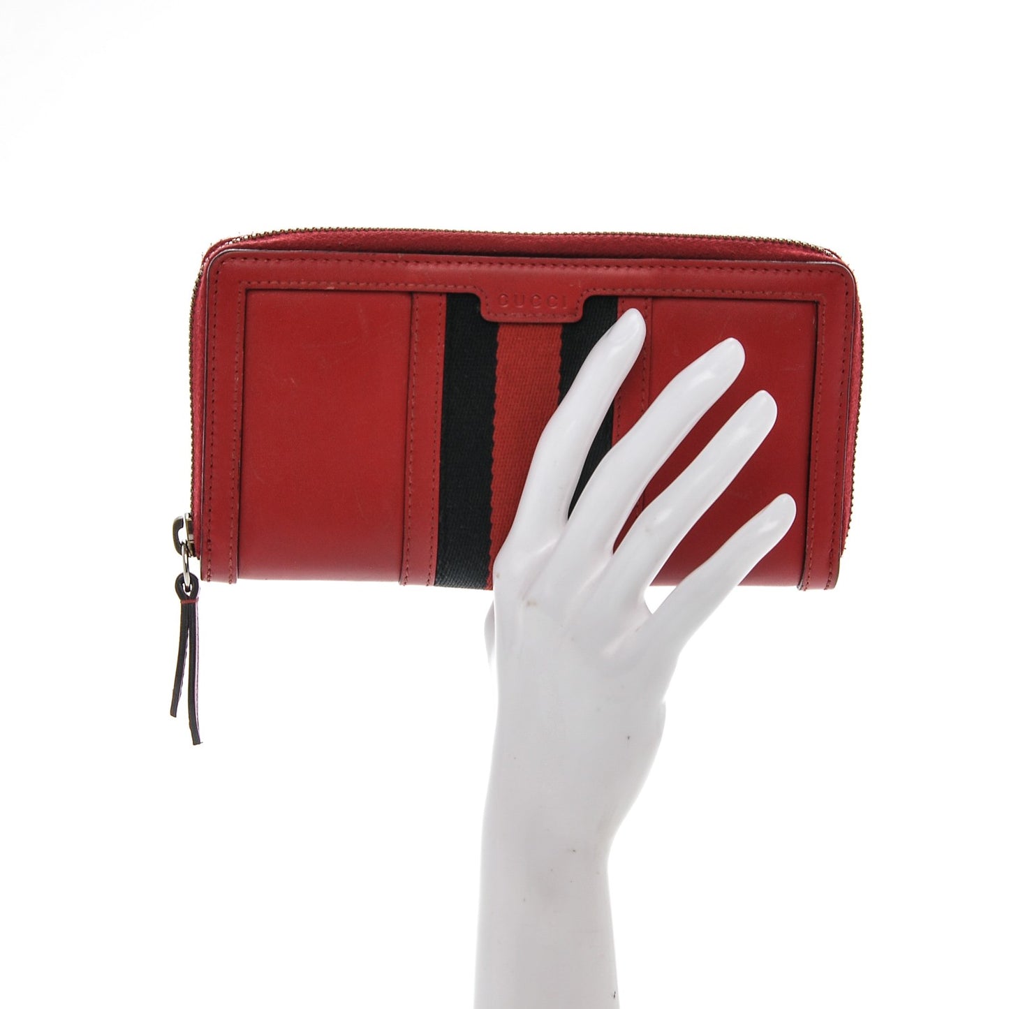 Calfskin Web Rania Zip Around Wallet Red