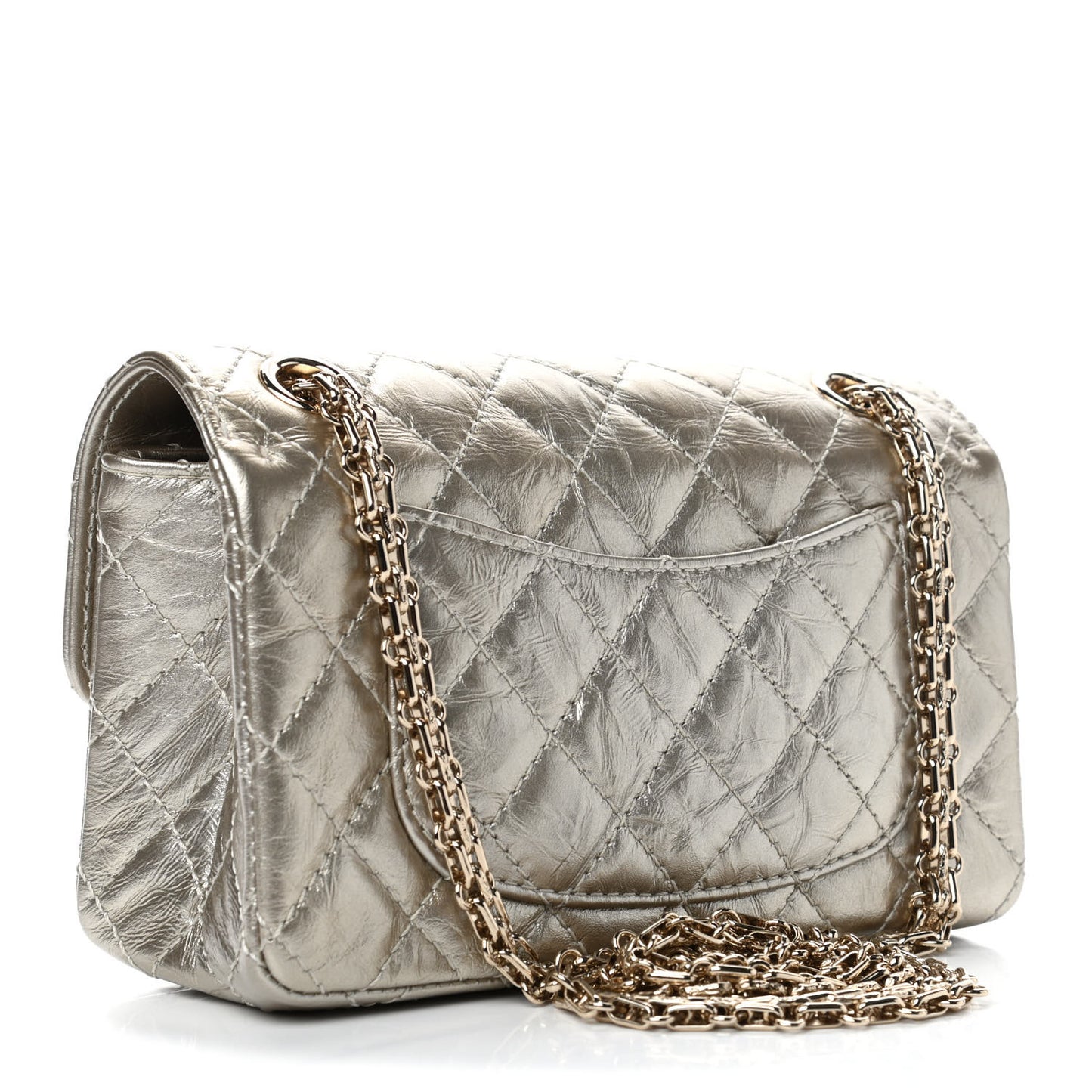 Metallic Aged Calfskin Quilted 2.55 Reissue Mini Flap Light Gold