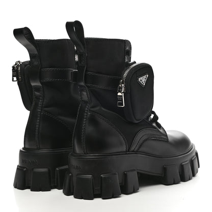 Prada Spazzolato Rois Re-Nylon Metal Triangle Logo Mens Monolith Pouch Pocket 60mm Combat Boots 7 Black 4 of 14