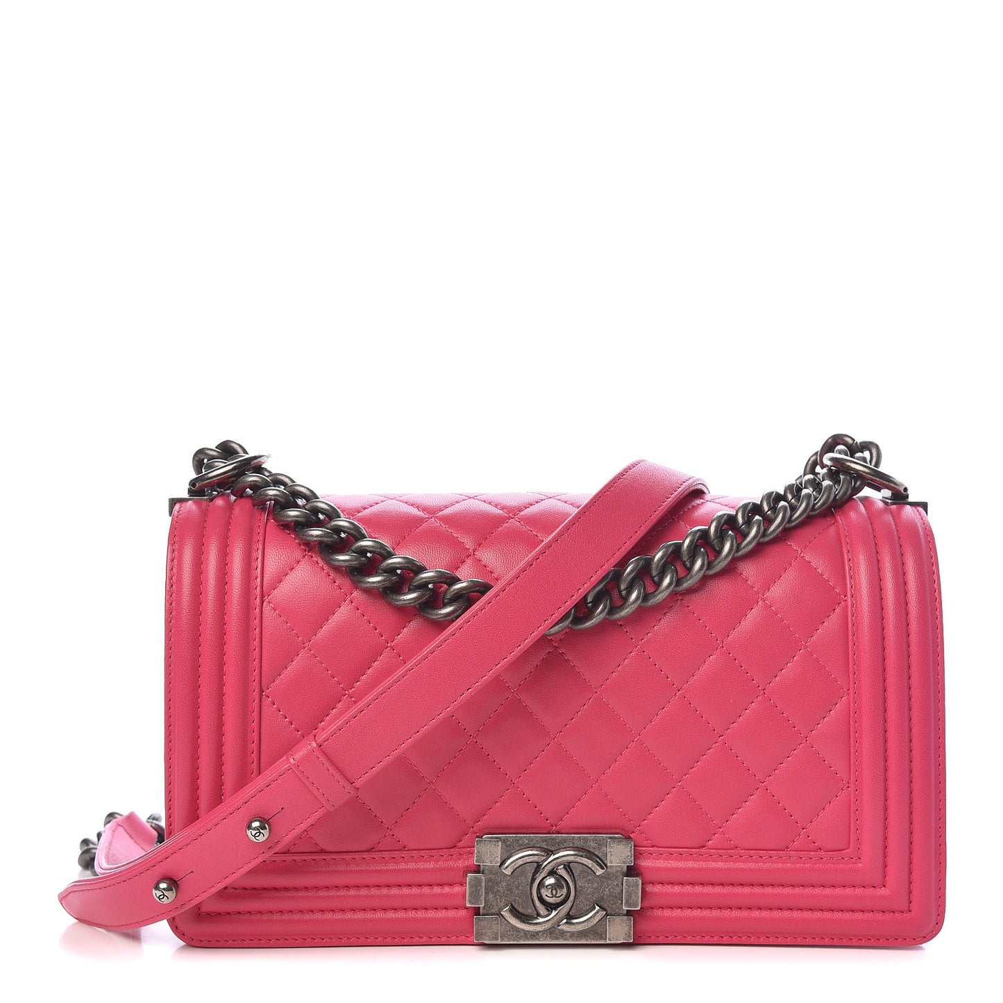 Lambskin Quilted Medium Boy Flap Dark Pink