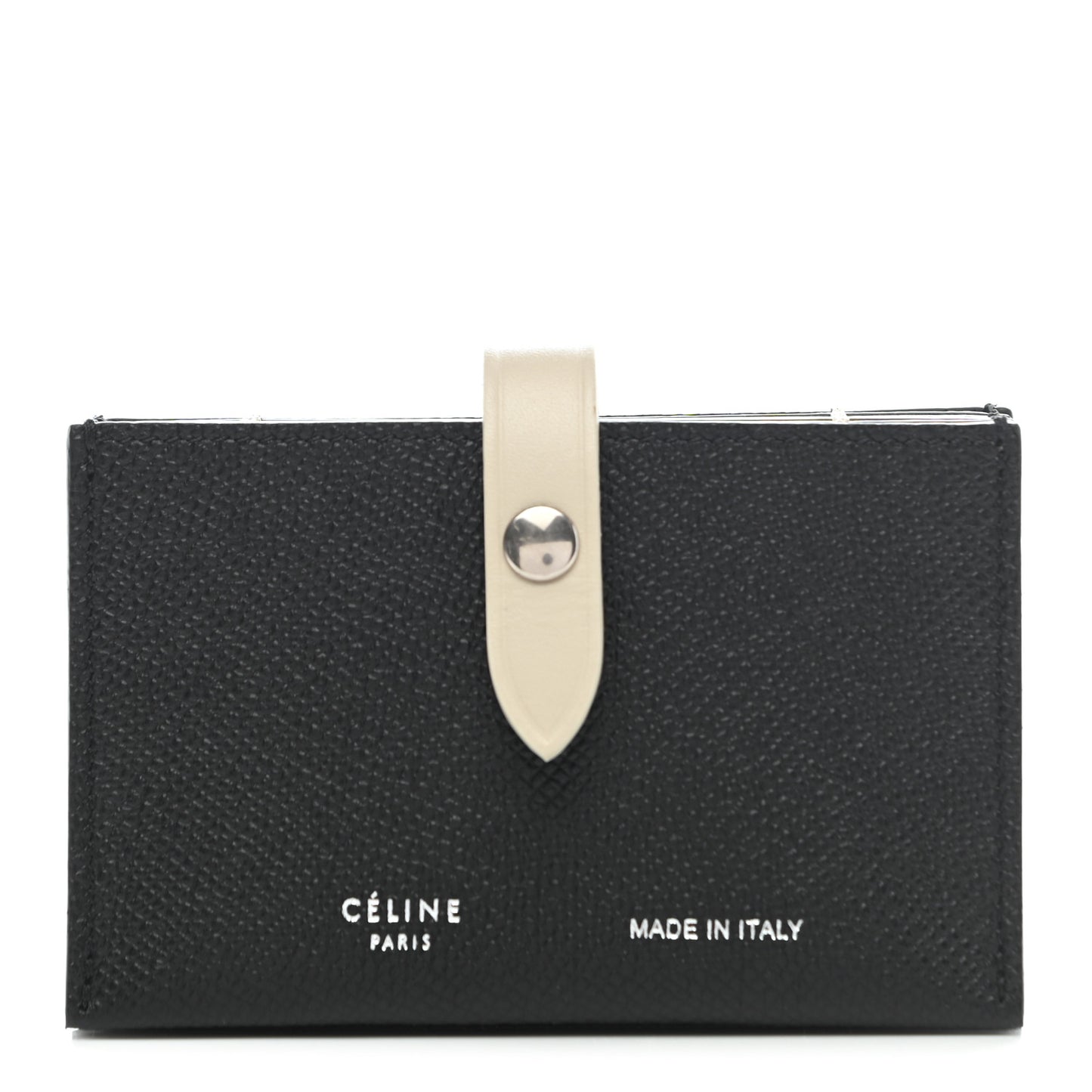 Grained Shiny Calfskin Accordion Card Holder Black Chalk