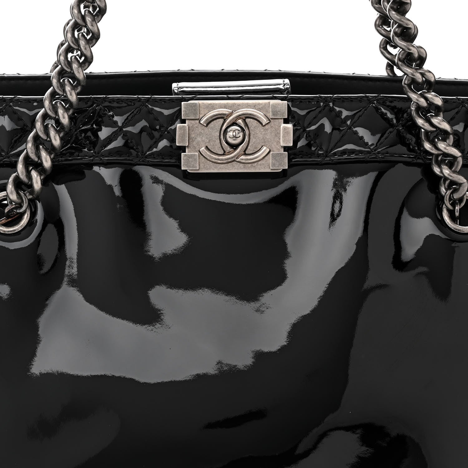 Chanel Patent Quilted Reverso Boy Tote Black 8 of 10